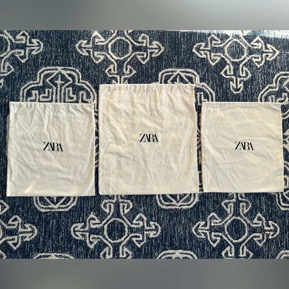 ZARA Set of 3 Cream Cotton Drawstring Dust Bags Organizers Storage Travel NEW